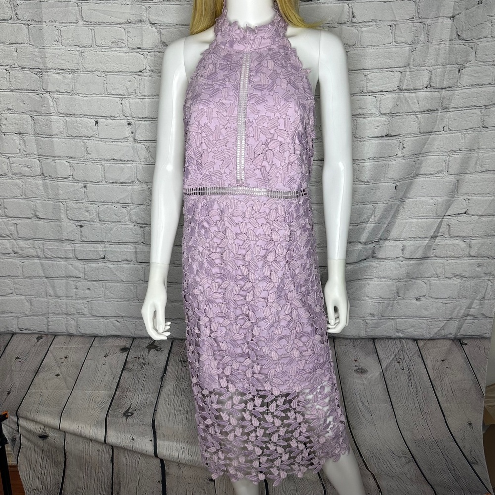 Bardot Gemma Halter Dress In Orchid Midi Length